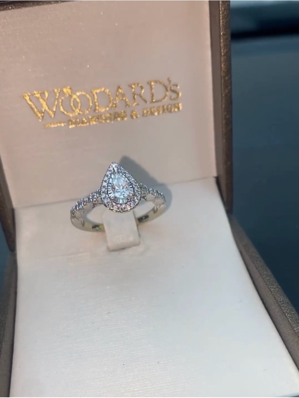 White Gold Pear Halo Engagement Ring